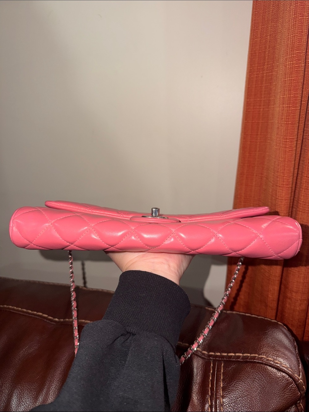 Authentic Chanel Pink Lambskin Leather Quilted Classic Flap Clutch Shoulder Bag - Picture 6 of 16